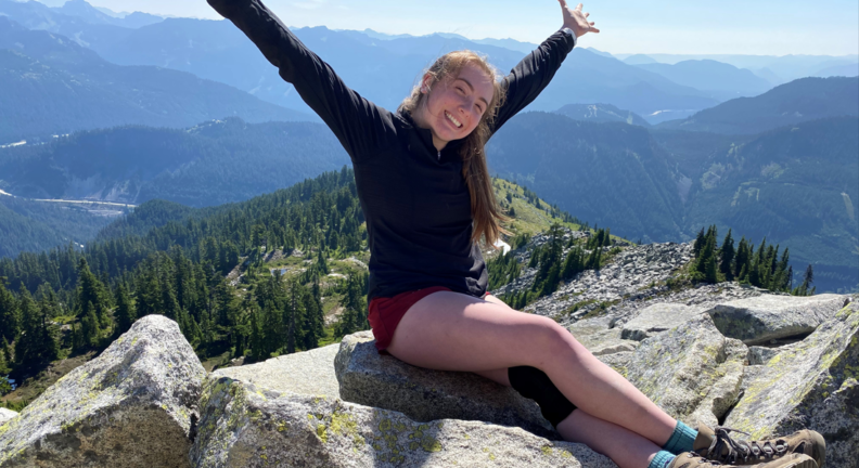 Haley Morris celebrating on Granite Mountain.