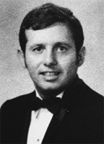 Grainy black and white photo of Gary while in college for his DVM.