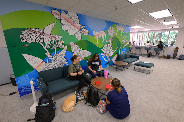 Students gathered in the Vetmed Den
