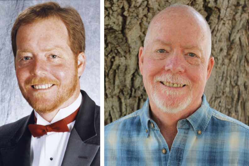 Side by side images of David in 1990 and present day.