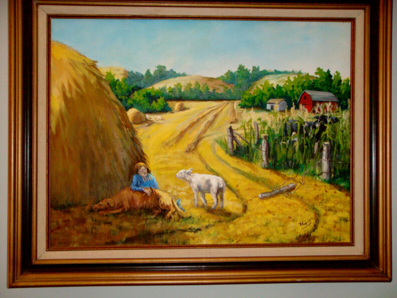 Painting of harvested field.