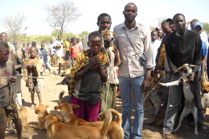 Joel Changalucha in Tanzania at a mass rabies vaccination for dogs event.