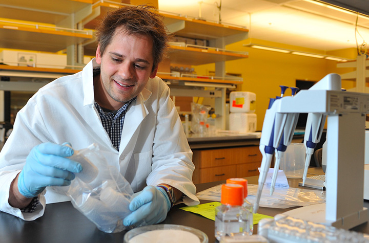 Michael Letko inside his new lab on the WSU Pullman campus. Letko is the newest faculty member of the Paul G. Allen School for Global Animal Health.