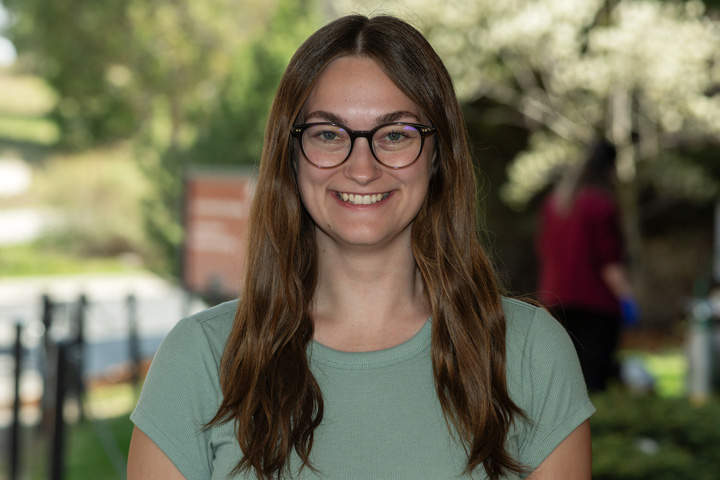Natalie outside the Veterinary Teaching Hospital.