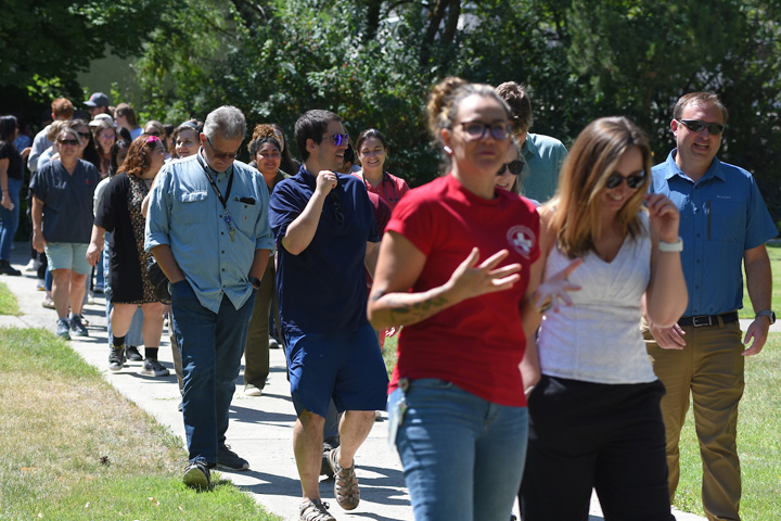 Staff and faculty in line to get lunch.