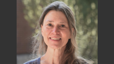 Dr. Lynne Nelson outside the Veterinary Teaching Hospital.