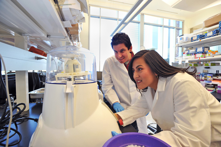 Dr. Goodman and Marena Guzman in Dr. Goodman's laboratory.