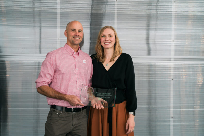 Dr. Craig McConnel poses with his award alongside WSVMA President Dr. Blair de Vries.