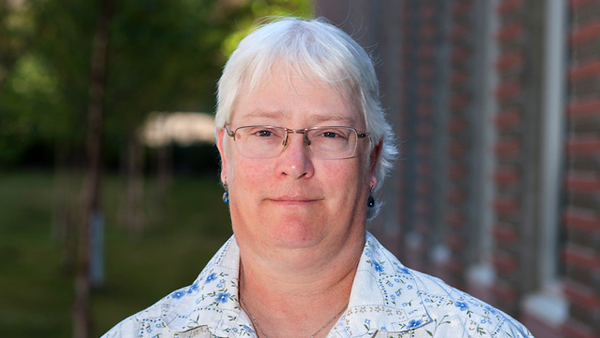 Lisa Gloss outside the College of Veterinary Medicine.