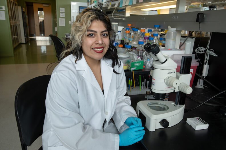 Washington State University College of Veterinary Medicine PhD student Jimena Ruiz poses for a photo in her lab.