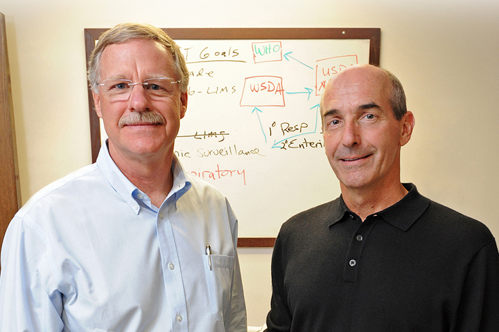 Dr. Terry McElwain, executive director of the Washington Animal Disease Diagnostic Laboratory and Dr. Tim Baszler, director of the Washington Animal Disease Diagnostic Laboratory.