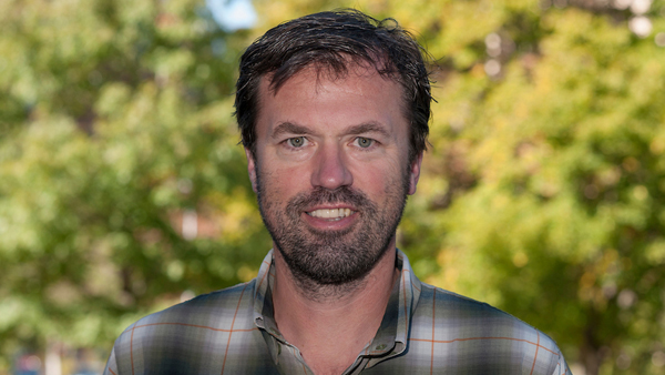 Peter Meighan outside the College of Veterinary Medicine in the summer.