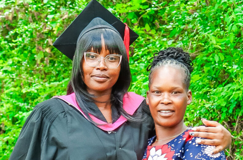 Dr. Naomi Kibet (L) with her mom (R) at the University of Nairobi graduation in December 2023. Naomi is a master’s fellow at Feed the Future Innovation Lab for Animal Health. Photo credit: Kibet Family.