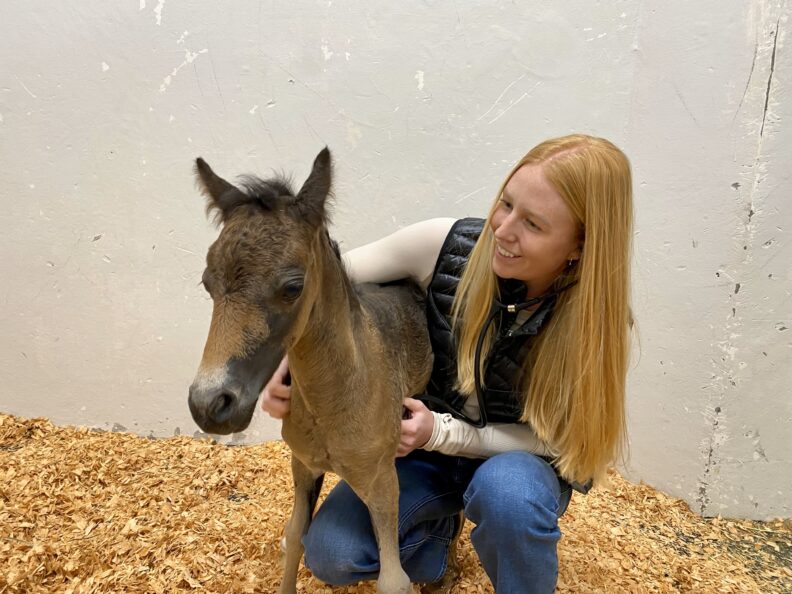 Elle Nesbitt poses with a foal.