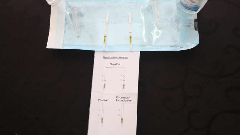 Photo of test kit against a black background.