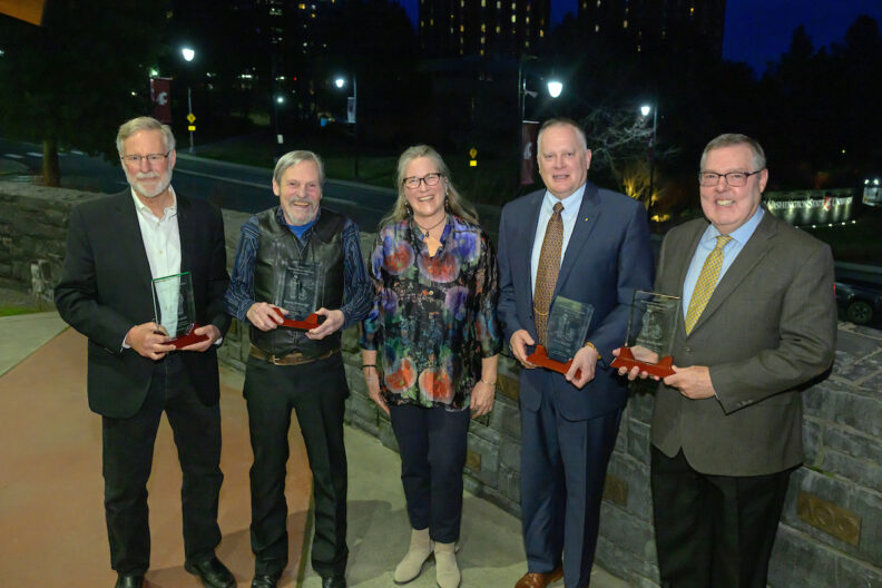 (L-R) Dr. Terry McElwain, Dr. Duane Wolverton, Dori Borjesson, Dr. Paul Morley, and Dr. Peter Anderson. Not pictured are Dr. Loren Koller and Dr. Jennifer Erickson.