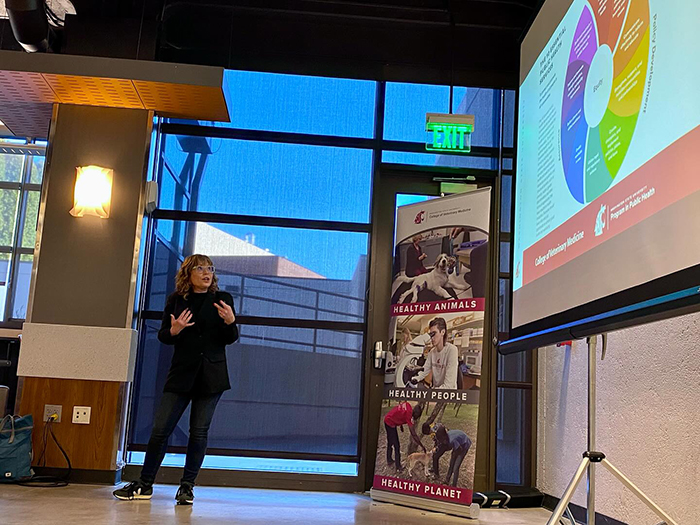 Kimberly McBride presenting during Family Weekend 2025.