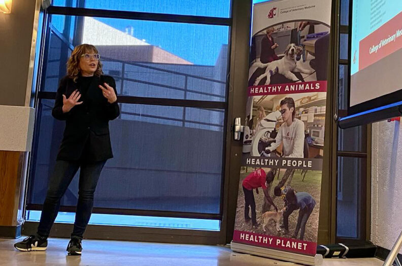 Kimberly McBride presenting during Family Weekend 2025.