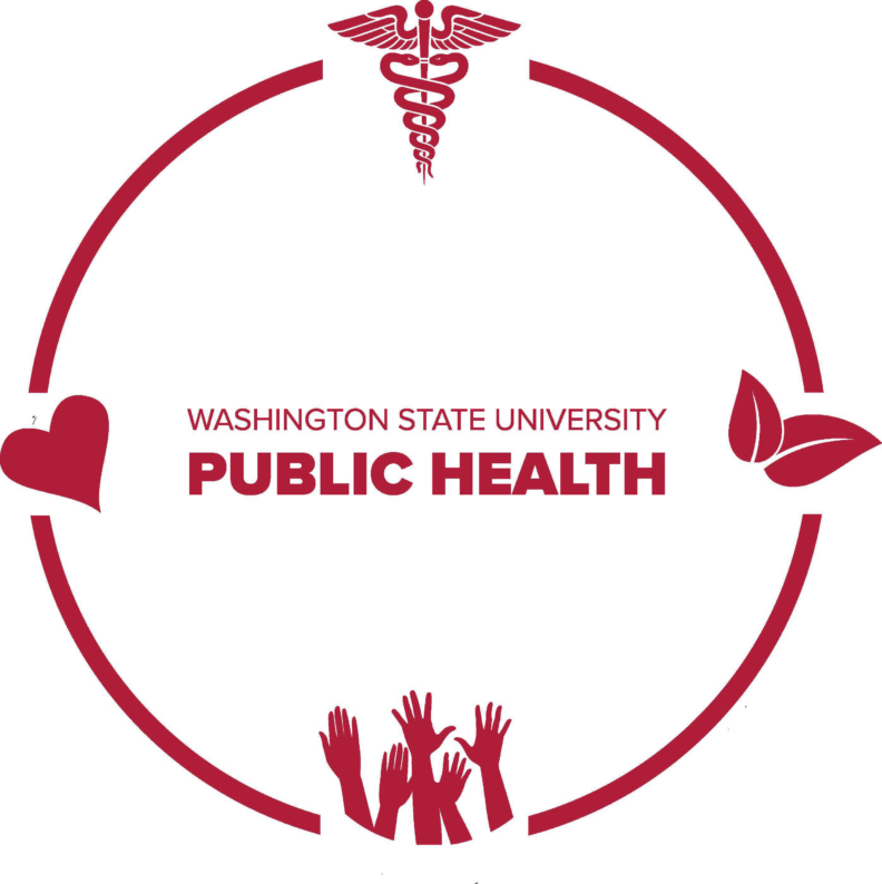 Four icons placed symetrically on the circle, medicine, leaves, hands, and a heart.