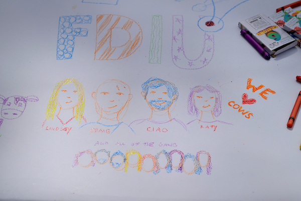 Close up of crayon table art from the FDIU team.