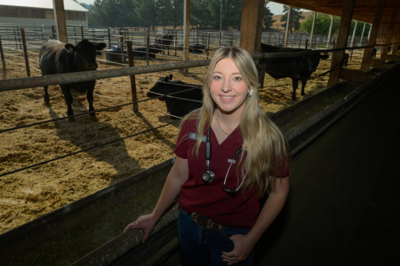 Bailey Bailey poses near cattle.