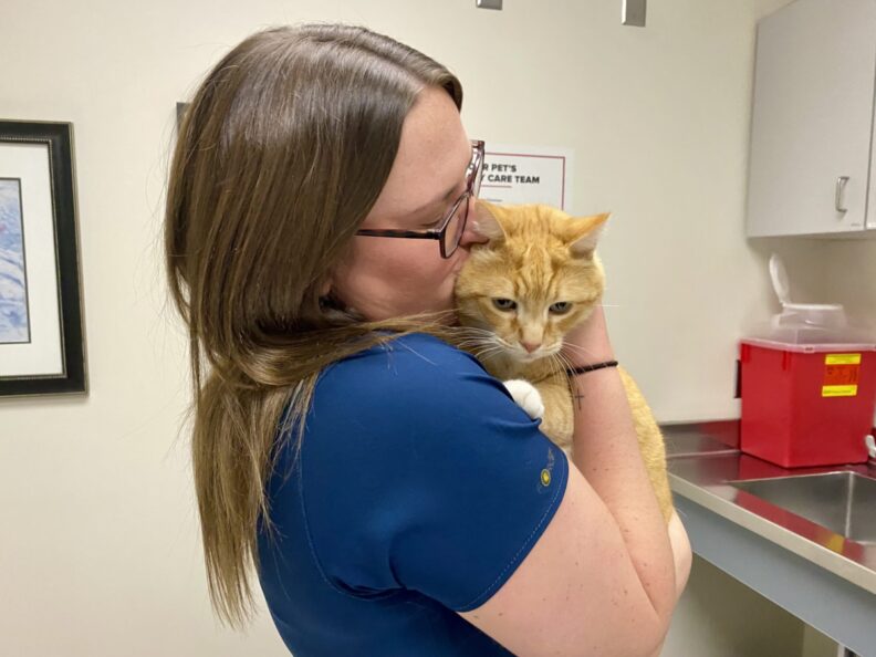 Brittany Carlson with a cat.