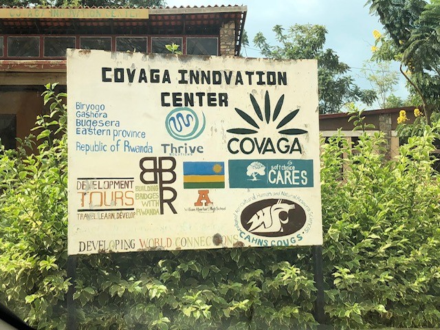 Sign in Rwanda that includes all the supporters of the Covaga Innovation Center.