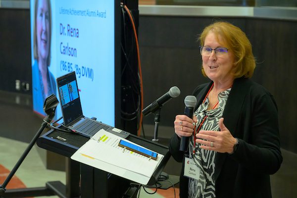 Rena Carslon at the podium during the ceremony.
