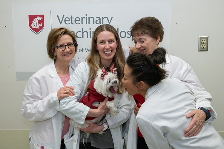 Candid shot of care team with Millie.