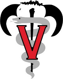 Veterinary caduceus with bull horns at the top of it.