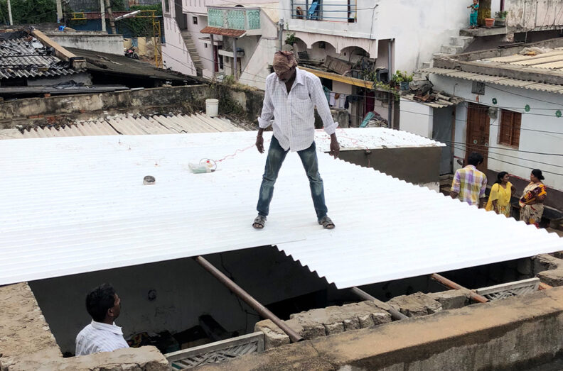 Eco-Shelter's first demonstration site being constructed in Hyderabad, India (2018).
