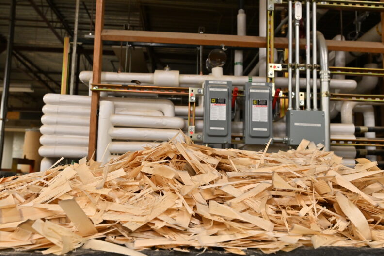 Wood shavings ready for fiber refinement at WSU CMEC