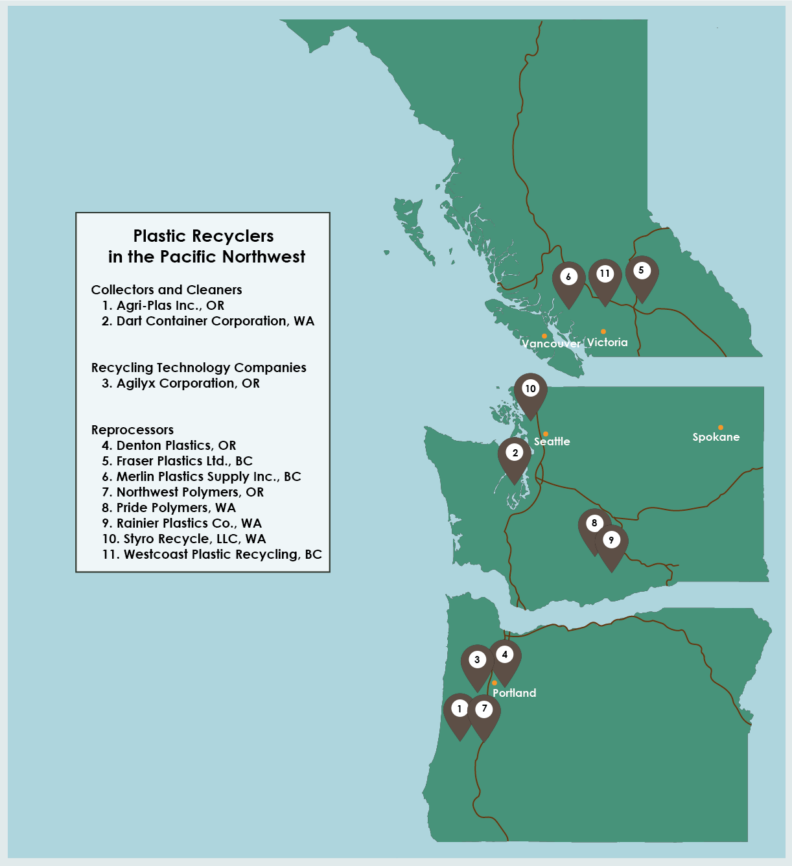 Diagram of plastic recyclers in the Pacific Northwest in 2021