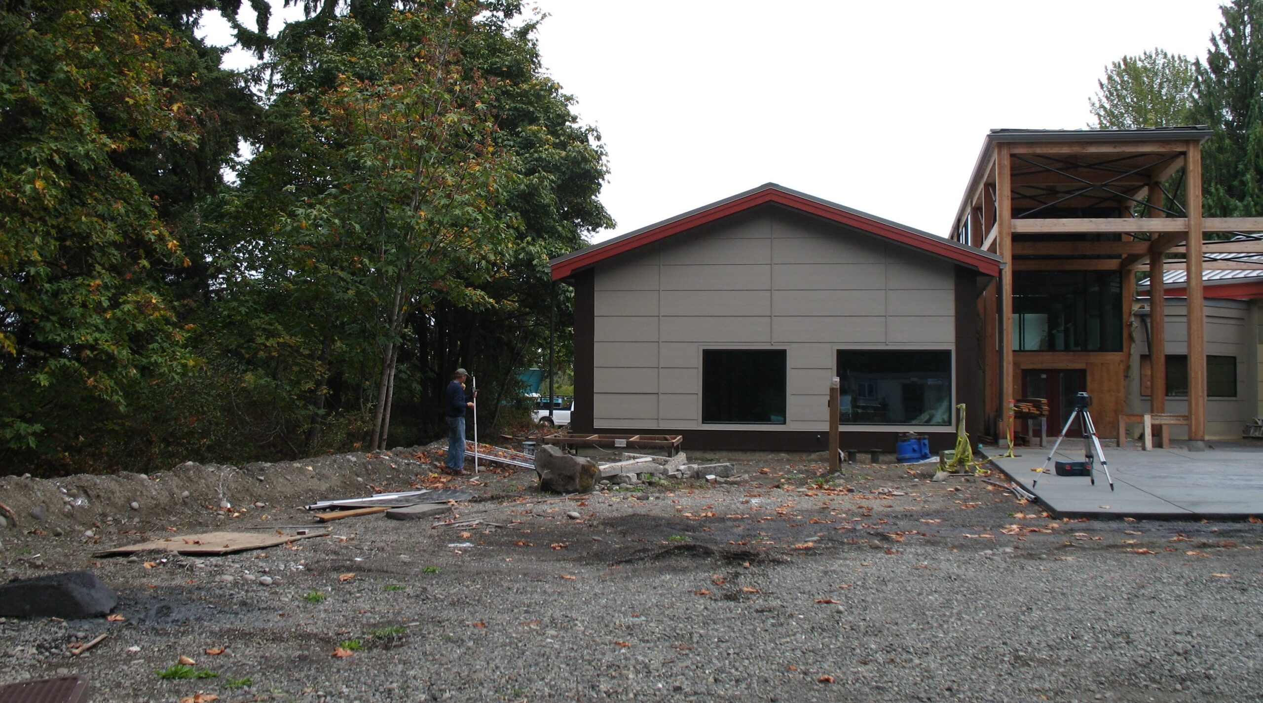 Gravel area with building