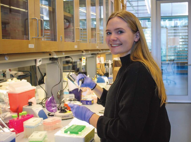 Graduate student Jasmine Richman working in the lab uncovering functions of genes controlling skeletal muscle growth in fish