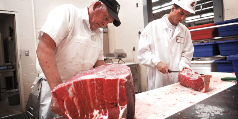 Workers in the Meat Lab