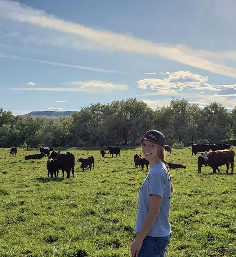 Katie Shira in field with cattle