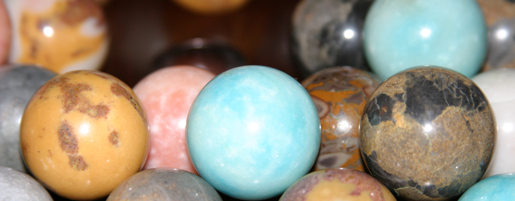 A grouping of stone marbles.