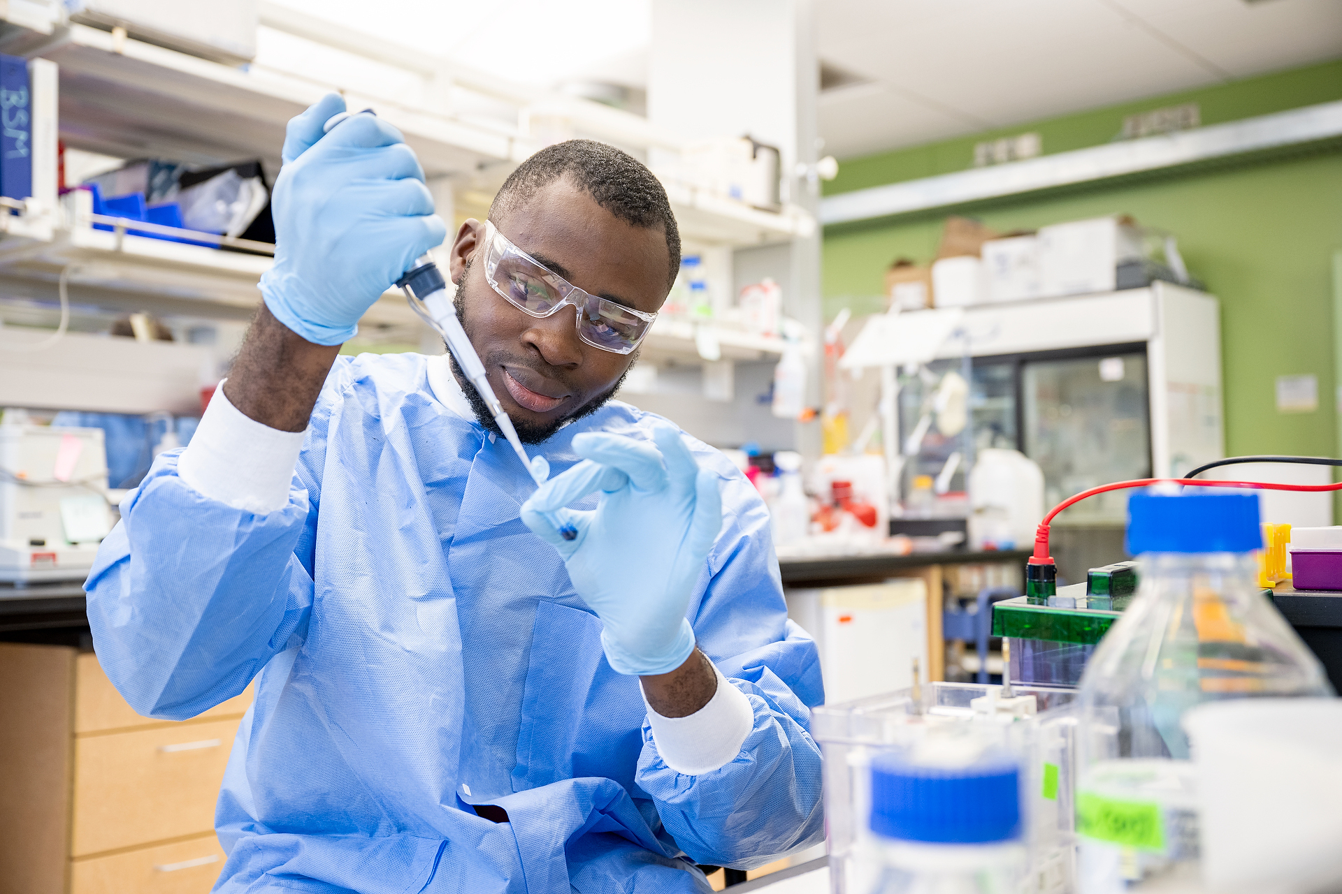 WSU student working in a lab