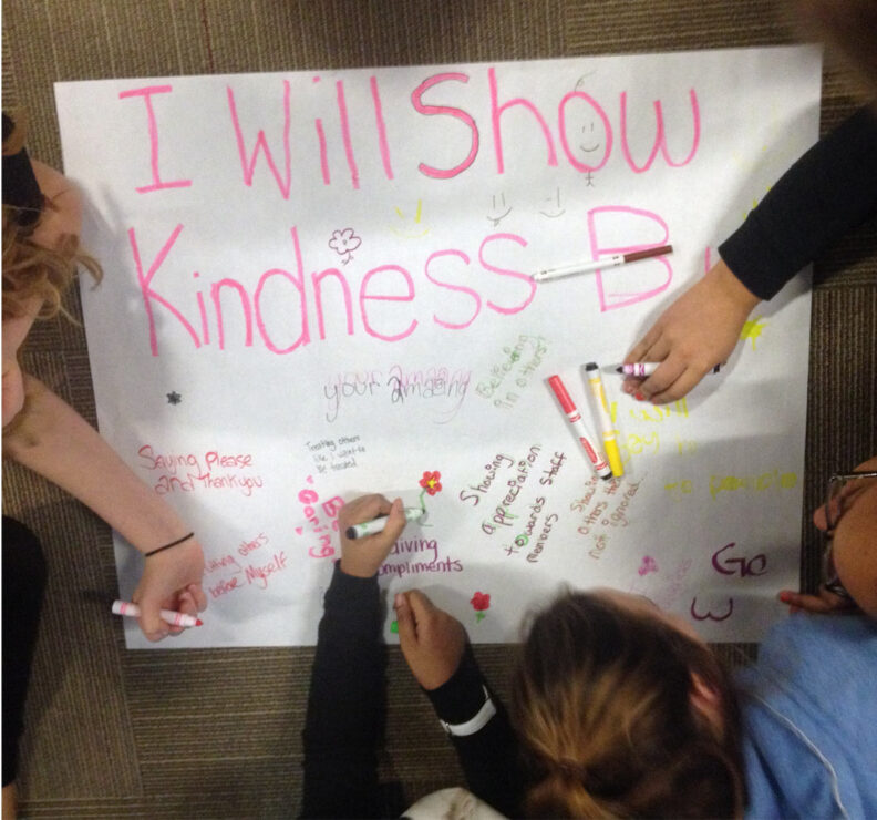 Students working on kindness poster