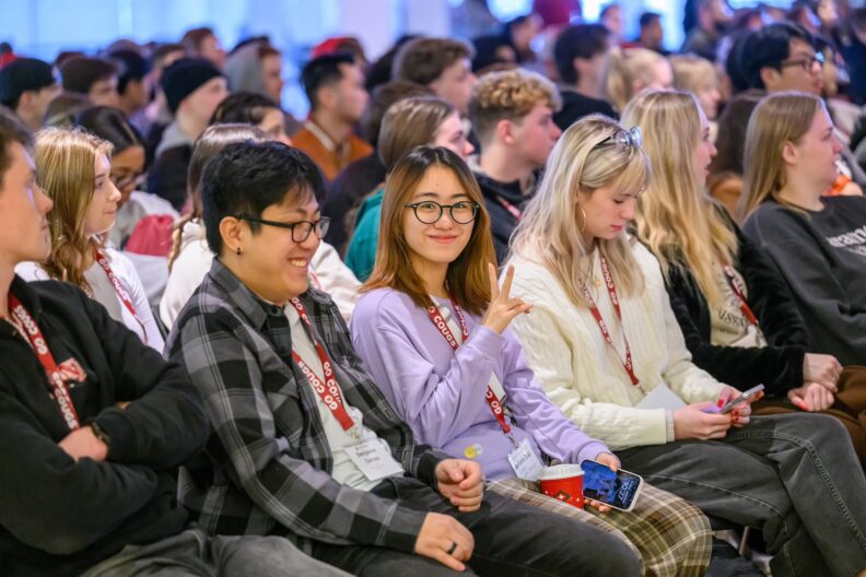 Students sitting at Spring Orientation Welcome