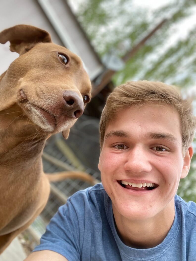 Selfie of OL Victor and his dog.