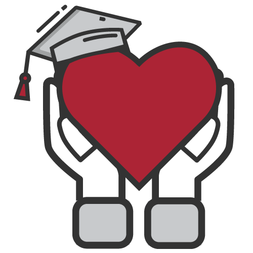 icon: person holding a heart with a grad cap on it