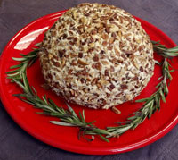 Cheddar Cheese Ball on plate. 