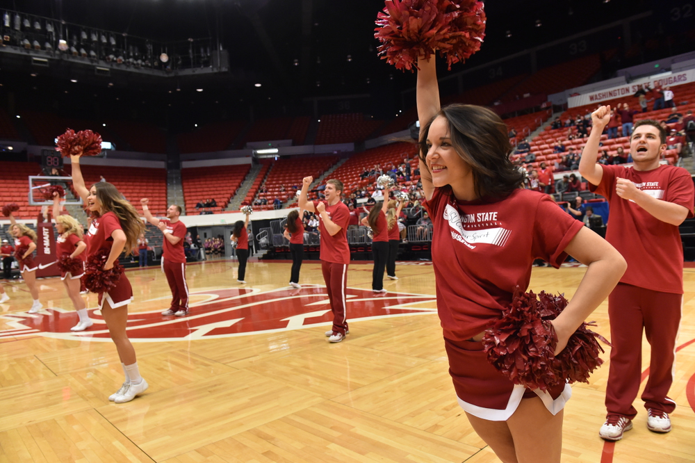 Cheerleader with Pom-pom raised in the air above her head