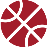 Graphic icon of a basketball within a crimson circle
