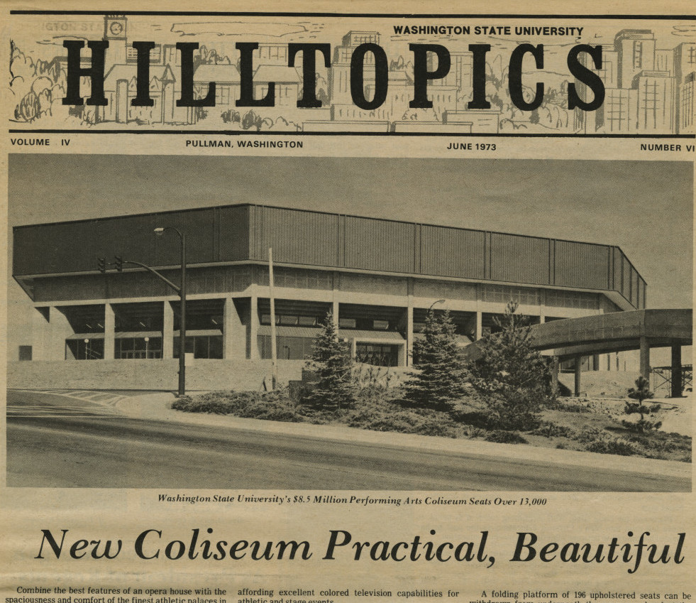 A HILLTOPICS newspaper clipping featuring the new Coliseum.