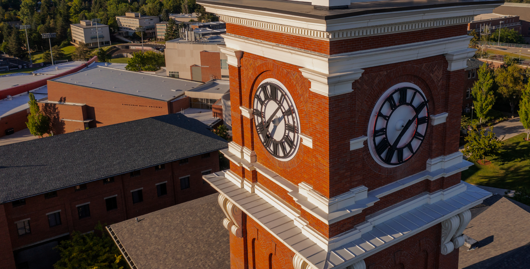 A photo of the Bryant Hall clock tower on the WSU Pullman campus