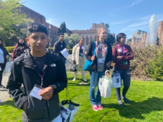 Students walking outside to next session at 2022 University of Washington STEM trip.