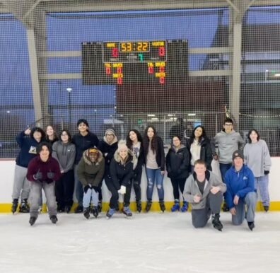 Group photo on the ice at the Moses Lake Ice Rink 2023 cultural trip.